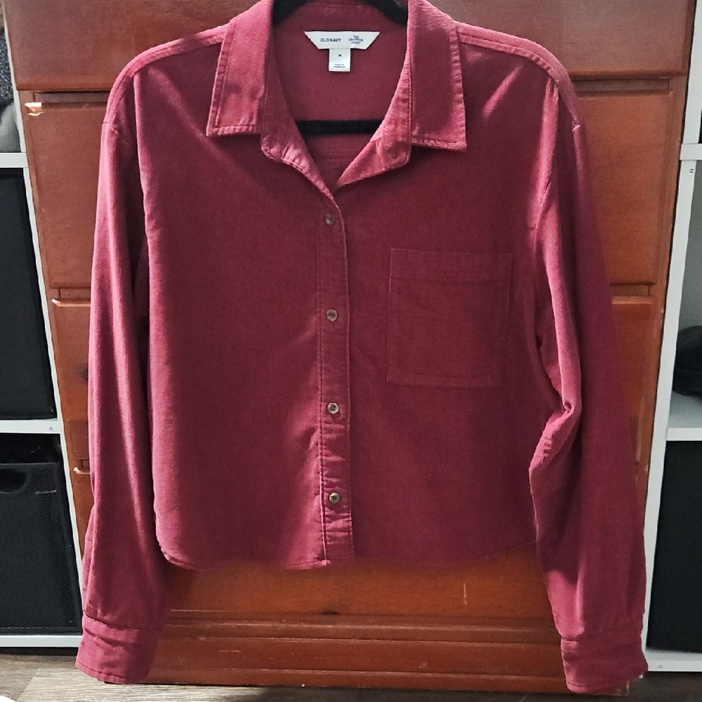 Old Navy Maroon Cropped Corduroy Shirt, Roomy Size Medium